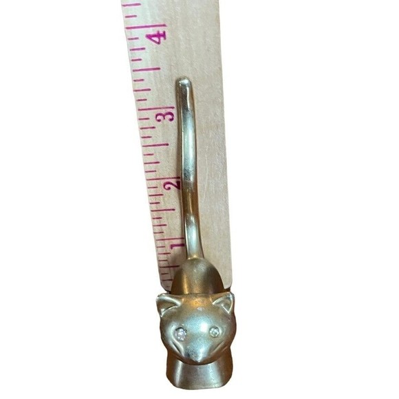 VTG Brass Cat Rhinestone Eyes Gold Tone Ring Holder or Figurine 3.5" Stands - Picture 3 of 5